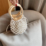 Weiyinxing Straw Woven Beach Bag Hollow Fishnet Handbag Women Shoulder Bags Rattan Ladies Purses Fashion Wrist Pack Bucket Tote