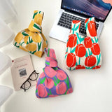 Weiyinxing Handmade Knit Handbag Women Wrist Bag Japanese Casual Color Tote Bag Student Reusable Shopping Bags Purses and Handbags