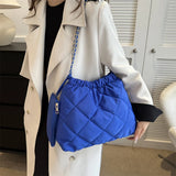 Weiyinxing Quilted Pleated Crossbody Bag for Women Padded Shoulder Bag Design Tote Winter Bucket Bag Casual Handbags Chain Shopper Bag