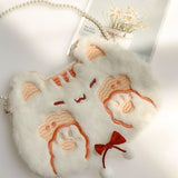 Weiyinxing Lolita Shoulder Bag for Women Embroidery Cute Cat Fluffy Trend Coin Purse High Quality Bow Pearl Kawaii Girls Handbags