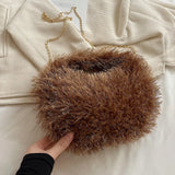 Weiyinxing Women Hobo Bag Luxury Designer Faux Fur Handbag Brand Women Bag Clutches Lady 8 Colors Plush Crossbody Bag Fashion Tote Small