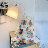 Weiyinxing Kawaii Cat Letter Print Canvas Bags Sweet Ins Students Y2k Aesthetic Schoolbag Casual Women Preppy Drawstring Backpacks