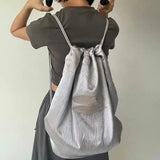 Weiyinxing Casual Drawstring Pleated Tote Bags Y2k Vintage Grunge Shoulder Underarm Bag Women Preppy Casual Backpacks High-capacity