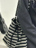Weiyinxing 2024 Autumn New Striped Women's Fashion Drawstring Canvas Commuter Bags Korean Versatile Casual Crossbody Bag