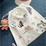 Weiyinxing Kawaii Cat Print Preppy Sweet Schoolbags Drawstring Women Students Canvas Bags Streetwear All Match Trendy Backpacks Y2k