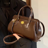 Weiyinxing Women PU Leather Crossbody Bags Vintage Short Handle Commuting Handbags Classic Zip Design Female Single Shoulder Bag