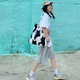 Weiyinxing Cute Tote Bags for Women Luxury Designer Handbag Kawaii Black Cats Print Harajuku Large Capacity Nylon Student Shopper Bag