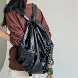 Weiyinxing 2024 Silver Drawstring Back Pack Big PU Leather Korean Fashion Backpack for Women School Bags for Teenagers Girls