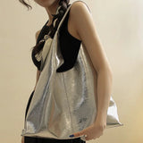 Weiyinxing Silver Brand Hobo Bag for Women Luxury Designer Leather Trigle Purse Trend Casual Shopper Handbag Solid Color
