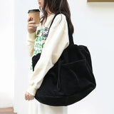 Weiyinxing Casual Totes Teenager Students Corduroy Shoulder Bag Women Large Drawstring Handbag Ladies Shopping Bags Purse