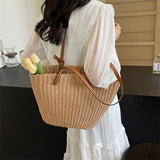 Weiyinxing Straw Beach Bag Vintage Handmade Woven Shoulder Bag Raffia Rattan Bags Bohemian Summer Large Capacity Basket Shopper Bag