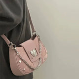 Weiyinxing Girls Y2k Handbag Women Vintage Sweet Cool Heart Chain Pink Underarm Bag Female Fairycore Aesthetic Shoulder Bag New Chain