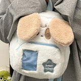 Weiyinxing Cute Puppy Womens Backpack Plush Fluffy Kawaii Small Cartoon College Style Backpack Students Lolita Jk Daily Female Bag