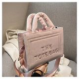 Weiyinxing Square Tote Crossbody Bag Aesthetic Velour Elegant Letter Print Ladies Shoulder Bags Top Handle Women's Charisma Handbags