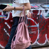 Weiyinxing Korean Nylon Drawstring Backpack Black Pink Carrying Backpacks Causal Students High School Ins Style Women's Bag