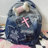 Weiyinxing Vintage Grunge Denim Backpacks Women Patchwork Large Capacity Y2k Mochila School Bag Ladies Harajuku Backpack Aesthetic