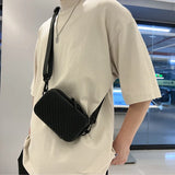 Weiyinxing Lightweight Box Bag Unisex Trendy Diagonal Striped Shoulder Bag Soft PU Leather Pressed Shell Men's Messenger Bag