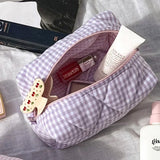 Weiyinxing Checkered Floral Makeup Bag Large Capacity Portable Cosmetic Storage Bag Cotton Quilted Wash Bag Skincare Pouch