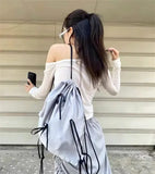 Weiyinxing Silk Drawstring Backpack Strap Design 2024 Winter Korean Fashion Backpacks Lady Big Back Pack