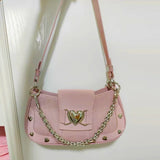 Weiyinxing Girls Y2k Handbag Women Vintage Sweet Cool Heart Chain Pink Underarm Bag Female Fairycore Aesthetic Shoulder Bag New Chain