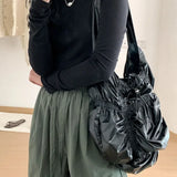 Weiyinxing Design Ruched Women's Shoulder Bag Glossy Soft Leather Drawstring Large Messenger Pack Korean Fashion Crossbody Bags