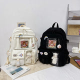 Weiyinxing Aesthetic Backpack Cute Student College Schoolbags Girls Kawaii Nylon Laptop Bagpack with Pendant Multi-Pocket Knapsack