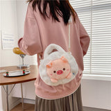 Weiyinxing Cartoon Shoulder Bag for Women Cute Pig Kawaii Bear Coin Purse Soft Plush Fluffy Doll Casual Youth Ladies Crossbody Bag Sac