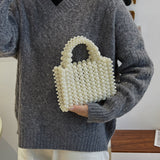 Weiyinxing Women Pearl Handmade Beaded Totes Evening Bags Clutch Wallet Magic Handbags Ladies Wedding Bridal Handbag Party Purse Bag