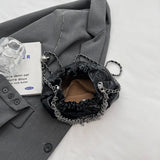 Weiyinxing Silver Small Leather Crossbody Bag Women's 2024 Retro Simple Style Chain Lipstick Bucket Bag Lady Handbags and Purses