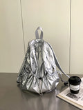 Weiyinxing 2024 Silver Big Drawstring Back Pack PU Leather Korean Fashion Backpack for Women School Bags for Teenagers Girls