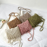 Weiyinxing Tassel Straw Shoulder Bag Female Handmade Woven Crossbody Bag Bohemian Kintted Lady Handbag Beach Bag Flap Bag sac