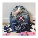 Weiyinxing Vintage Grunge Denim Backpacks Women Patchwork Large Capacity Y2k Mochila School Bag Ladies Harajuku Backpack Aesthetic