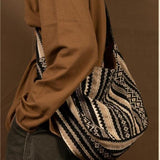 Weiyinxing Vintage Casual Women Shoulder Bag Japan Style Large Capacity Luxury Designer Retro Versatile Striped High Quality Tote Bags
