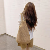 Weiyinxing Straw Bag Summer Handmade Beach Bag Large Capacity Shoulder Bag Vacation Rattan Totes Outdoors Seaside Handbag Bolsas