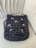 Weiyinxing Korean New Sweet Bow Lovely Checkered Cotton Autumn/Winter Backpack Bag Fashion Chic Kawaii Girl Backpacks