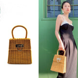 weiyinxing Rattan Box Women Handbags Designer Wicker Woven Lady Handbags Handmade Summer Beach Straw Bag Bali Small Tote Purse 2023