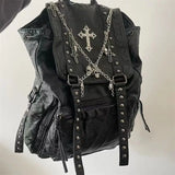 Weiyinxing Grunge Rivet Y2k Backpack Women Gothic Subculture Punk Cross Black Mochila Ladies Vintage Harajuku Backpacks Aesthetic