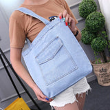 Weiyinxing New Large Capacity Women Shoulder Bags Wild Casual Handbag Street Canvas Denim Shoulder Bag Solid Color Zipper Shopping Bag 0409