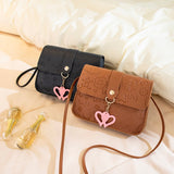 Weiyinxing Shoulder Crossbody Bag New 2023 Ladies Embossed PU Leather Small Square Bag Heart-shaped Small Pendant Fresh Sweet Phone Bag