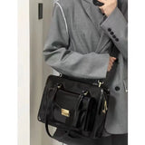 Weiyinxing Vintage Black Shoulder Bag Briefcase Women Preppy Style Pu Leather Jk Handbag Ladies Large Capacity Casual Handbags Y2k