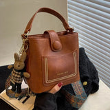 Weiyinxing Simple Small PU Leather Bucket Crossbody Bag for Women 2024 Designer Fashion Lady Luxury Black Shoulder Handbag