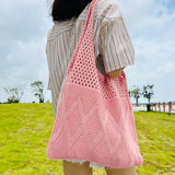 Weiyinxing Knitted Handbags Female Large Capacity Totes Women's Shoulder Bag Summer Beach Bag Purses Casual Hollow Woven Shopping