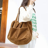 Weiyinxing Casual Totes Teenager Students Corduroy Shoulder Bag Women Large Drawstring Handbag Ladies Shopping Bags Purse