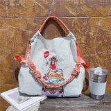 Weiyinxing Embroidery Women Shoulder Bag Designer Eco Bags for Women Rope Handle Handbags Drawstring Bag Reusable Shopper Tote