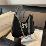 Weiyinxing Leather Small Shoulder Bag for Women 2024 Korean Fashion Bow Design Handbags Purses Female Chains Crossbody Bags