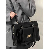 Weiyinxing Vintage Black Shoulder Bag Briefcase Women Preppy Style Pu Leather Jk Handbag Ladies Large Capacity Casual Handbags Y2k