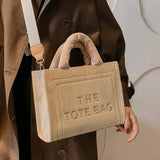 Weiyinxing Square Tote Crossbody Bag Aesthetic Velour Elegant Letter Print Ladies Shoulder Bags Top Handle Women's Charisma Handbags