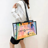 Weiyinxing Women Clear Tote Bag PVC Laser Waterproof Transparent Handbags Large Capacity Shoulder Bag Summer Beach Portable Bags