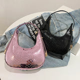 Weiyinxing Leather Women Luxury Designer Handbag Totes 2024 Fashion Vintage Crocodile Pattern Half Moon Crescent Hobo Shoulder Bags