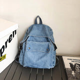 Weiyinxing Denim Women Backpacks Large capacity college backpack Casual female big Travel bag Teenage Girl School Bag Bagpack blue